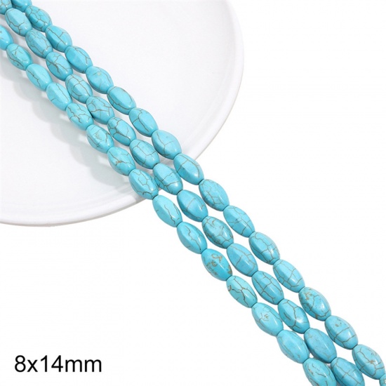 Picture of 1 Packet (Approx 28 PCs/Packet) Turquoise ( Synthetic ) Beads For DIY Charm Jewelry Making Marquise Green About 8mm x 14mm, Hole: Approx 1mm