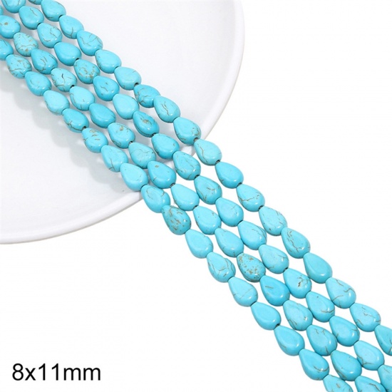 Picture of 1 Packet (Approx 34 PCs/Packet) Turquoise ( Synthetic ) Beads For DIY Jewelry Making Drop Green About 8mm x 11mm, Hole: Approx 1mm