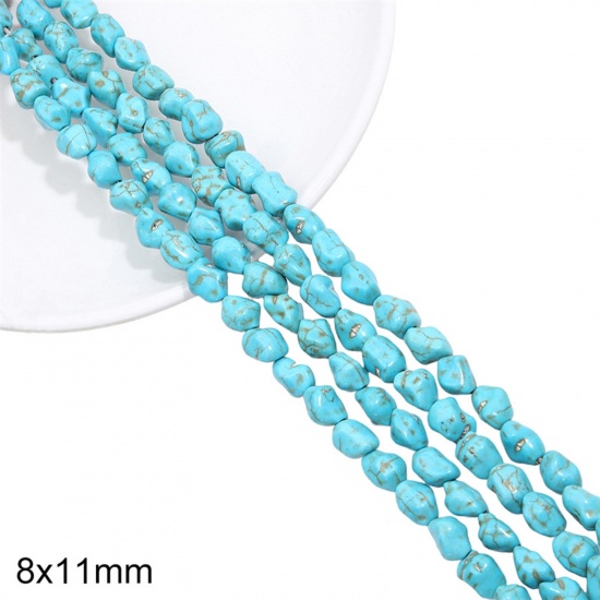Picture of 1 Packet (Approx 38 PCs/Packet) Turquoise ( Synthetic ) Beads For DIY Charm Jewelry Making Irregular Green About 8mm x 11mm, Hole: Approx 1mm
