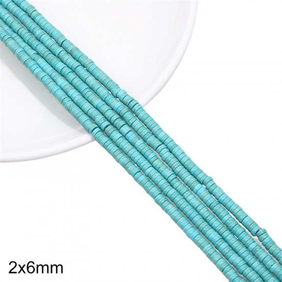 Picture of 1 Packet (Approx 217 PCs/Packet) Turquoise ( Synthetic ) Beads For DIY Charm Jewelry Making Flat Round Green About 2mm x 6mm, Hole: Approx 1mm