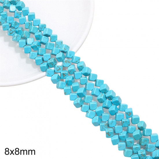 Picture of 1 Packet (Approx 52 PCs/Packet) Turquoise ( Synthetic ) Beads For DIY Charm Jewelry Making Quadrilateral Green About 8mm x 8mm, Hole: Approx 1mm