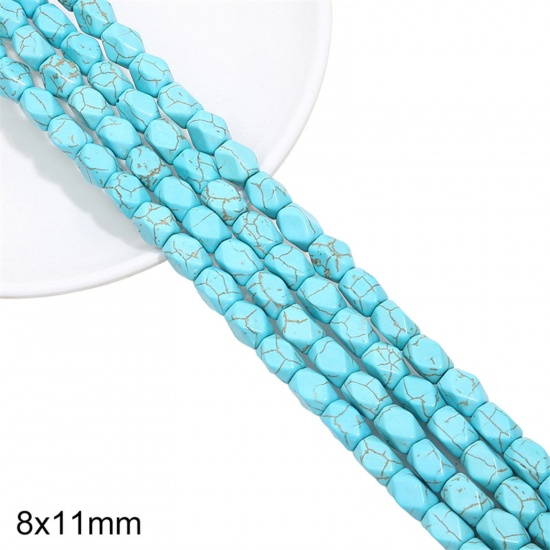 Picture of 1 Packet (Approx 32 PCs/Packet) Turquoise ( Synthetic ) Beads For DIY Jewelry Making Rectangle Green About 8mm x 11mm, Hole: Approx 1mm