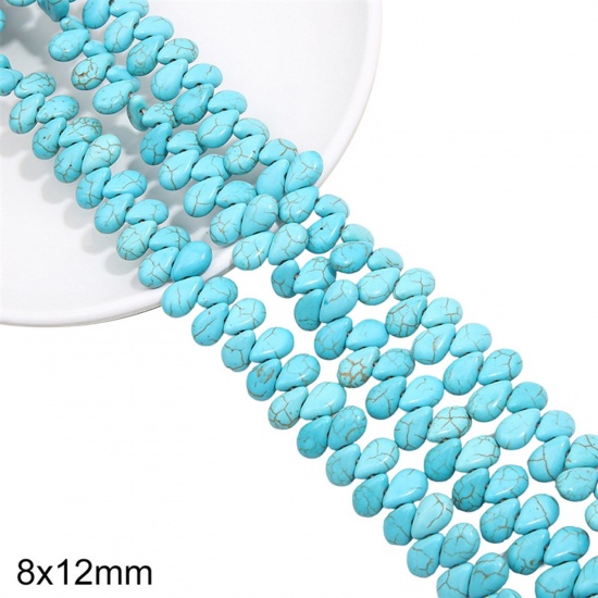Picture of 1 Packet (Approx 79 PCs/Packet) Turquoise ( Synthetic ) Beads For DIY Charm Jewelry Making Drop Green About 8mm x 12mm, Hole: Approx 1mm
