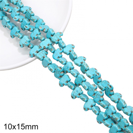 Picture of 1 Packet (Approx 40 PCs/Packet) Turquoise ( Synthetic ) Beads For DIY Jewelry Making Elephant Animal Green About 10mm x 15mm, Hole: Approx 1mm