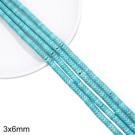 Picture of 1 Packet (Approx 131 PCs/Packet) Turquoise ( Synthetic ) Beads For DIY Charm Jewelry Making Round Ripple Green About 3mm x 6mm, Hole: Approx 1mm
