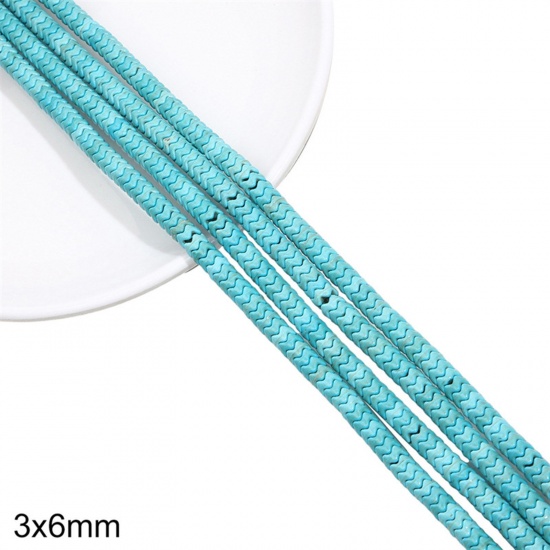 Picture of 1 Packet (Approx 131 PCs/Packet) Turquoise ( Synthetic ) Beads For DIY Jewelry Making Round Ripple Green About 3mm x 6mm, Hole: Approx 1mm