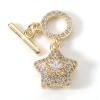 Picture of 1 Set Brass Toggle Clasps Pentagram Star 18K Real Gold Plated Clear Rhinestone 24x12mm 13x4mm