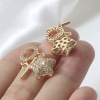 Picture of 1 Set Brass Toggle Clasps Pentagram Star 18K Real Gold Plated Clear Rhinestone 24x12mm 13x4mm