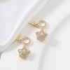Picture of 1 Set Brass Toggle Clasps Pentagram Star 18K Real Gold Plated Clear Rhinestone 24x12mm 13x4mm