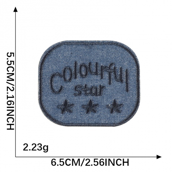 Immagine di 5 Pz Poliestere Patch Autoadesive Appliques DIY Scrapbooking Craft Blu Scuro Rettangolo 6.5cm x 5.5cm