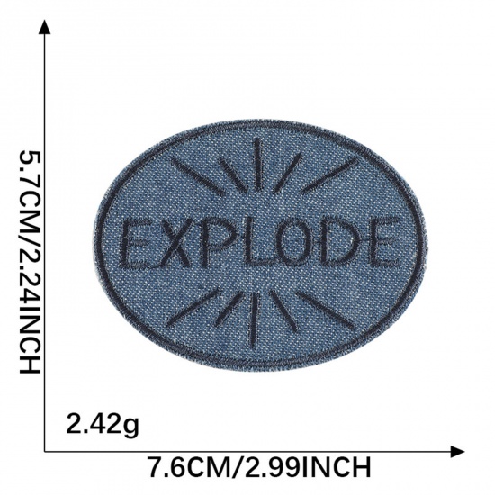 Immagine di 5 Pz Poliestere Patch Autoadesive Appliques DIY Scrapbooking Craft Blu Scuro Ovale 7.6cm x 5.7cm