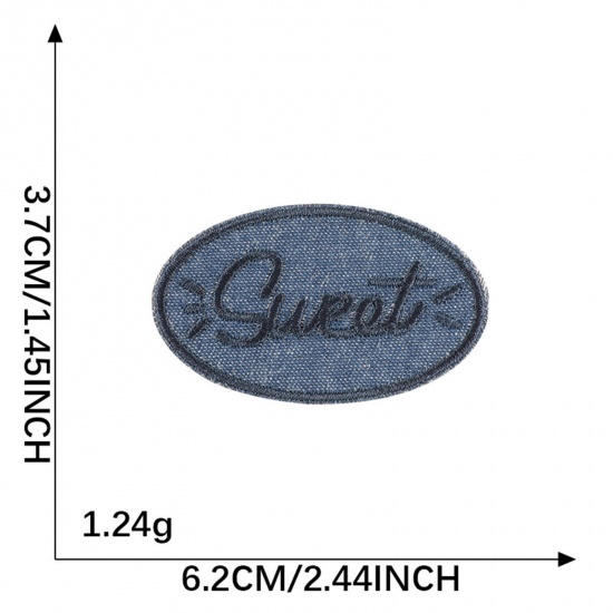 Immagine di 5 Pz Poliestere Patch Autoadesive Appliques DIY Scrapbooking Craft Blu Scuro Ovale 6.2cm x 3.7cm