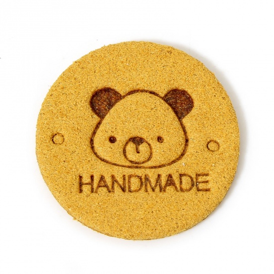 Immagine di 20 Pz TPU Etichetta Etichetta per Abbigliamento Tondo Giallo Orso Forma " Hand Made " 25mm