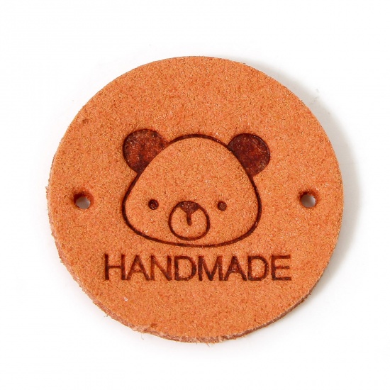 Immagine di 20 Pz TPU Etichetta Etichetta per Abbigliamento Tondo Arancione Orso Forma " Hand Made " 25mm