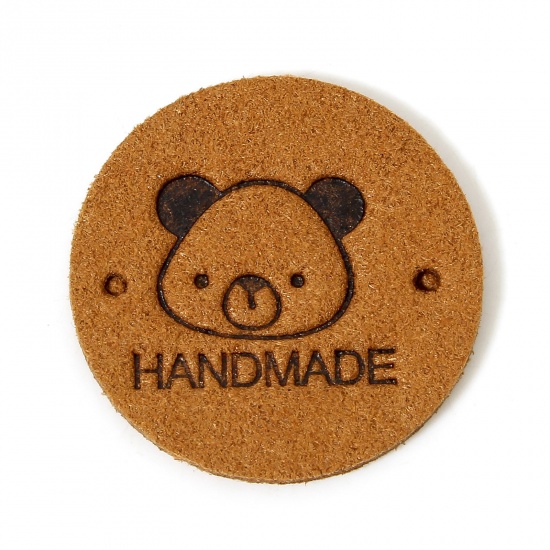 Immagine di 20 Pz TPU Etichetta Etichetta per Abbigliamento Tondo Marrone Orso Forma " Hand Made " 25mm