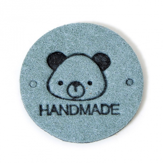 Immagine di 20 Pz TPU Etichetta Etichetta per Abbigliamento Tondo Verde Blu Orso Forma " Hand Made " 25mm