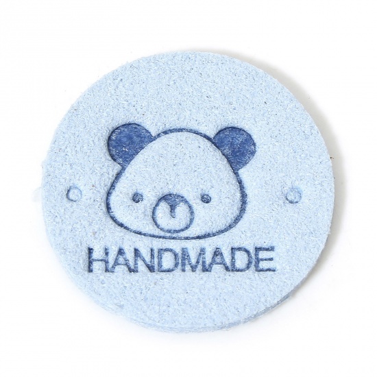 Immagine di 20 Pz TPU Etichetta Etichetta per Abbigliamento Tondo Blu Chiaro Orso Forma " Hand Made " 25mm
