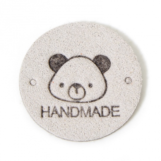 Immagine di 20 Pz TPU Etichetta Etichetta per Abbigliamento Tondo Grigio Scuro Orso Forma " Hand Made " 25mm