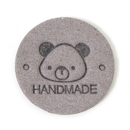 Immagine di 20 Pz TPU Etichetta Etichetta per Abbigliamento Tondo Grigio Orso Forma " Hand Made " 25mm