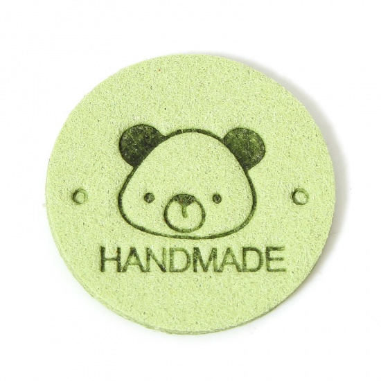 Immagine di 20 Pz TPU Etichetta Etichetta per Abbigliamento Tondo Verde Chiaro Orso Forma " Hand Made " 25mm
