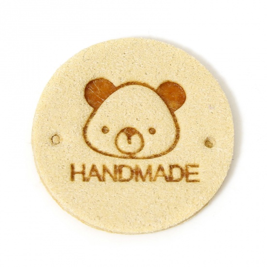 Immagine di 20 Pz TPU Etichetta Etichetta per Abbigliamento Tondo Giallo Chiaro Orso Forma " Hand Made " 25mm