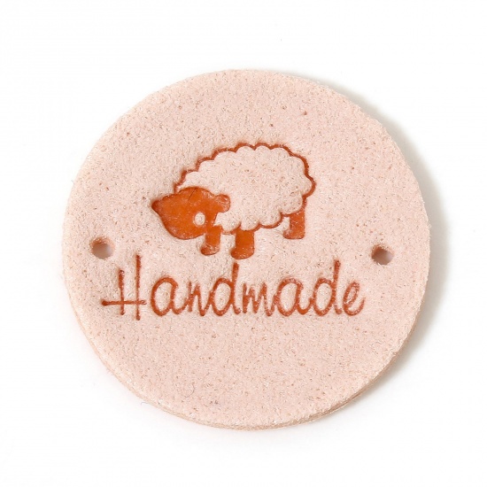 Immagine di 20 Pz PU Etichetta Etichetta per Abbigliamento Tondo Arancione Rosa Pecora Forma " Hand Made " 25mm