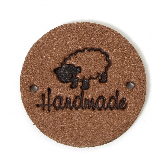Immagine di 20 Pz PU Etichetta Etichetta per Abbigliamento Tondo Colore del Caffè Pecora Forma " Hand Made " 25mm