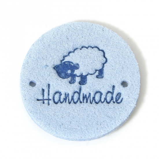 Immagine di 20 Pz PU Etichetta Etichetta per Abbigliamento Tondo Blu Chiaro Pecora Forma " Hand Made " 25mm
