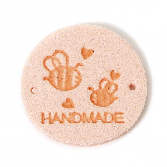 Immagine di 20 Pz PU Etichetta Etichetta per Abbigliamento Tondo Arancione Rosa Ape Forma " Hand Made " 25mm