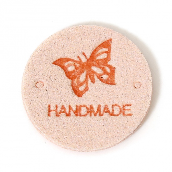 Immagine di 20 Pz PU Etichetta Etichetta per Abbigliamento Tondo Arancione Rosa Farfalla Forma " Hand Made " 25mm
