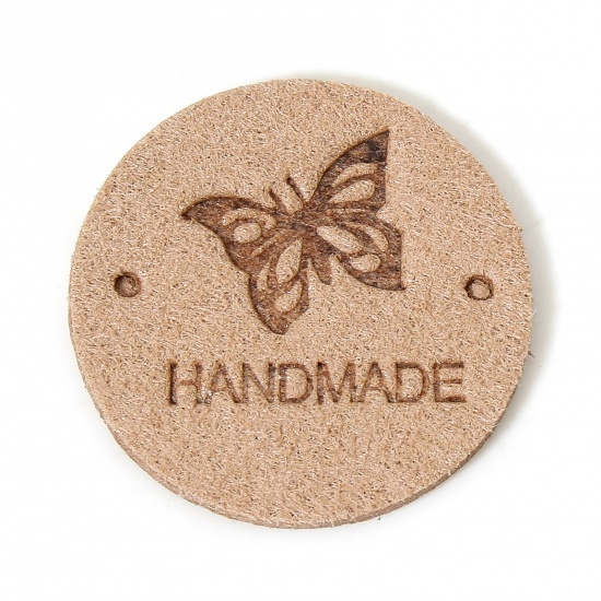 Immagine di 20 Pz PU Etichetta Etichetta per Abbigliamento Tondo Rosa Korea Farfalla Forma " Hand Made " 25mm