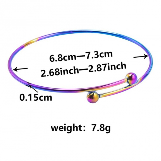 Picture of 1 Piece Vacuum Plating 304 Stainless Steel Expandable Bangles Bracelets Round Rainbow Color Plated Adjustable 26cm(10 2/8") long