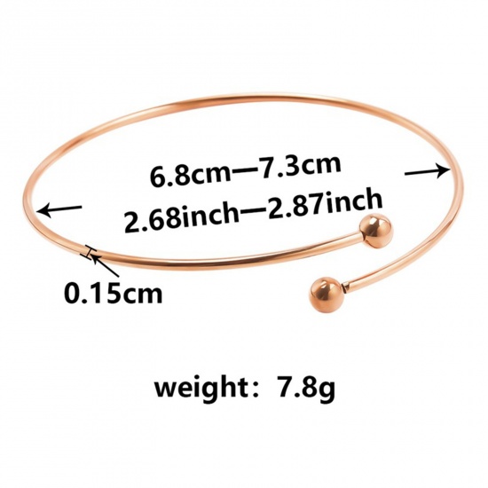 Picture of 1 Piece Vacuum Plating 304 Stainless Steel Expandable Bangles Bracelets Round Rose Gold Adjustable 26cm(10 2/8") long