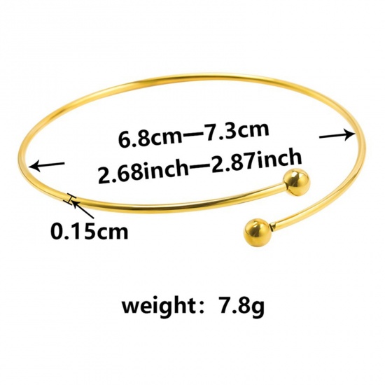 Picture of 1 Piece Eco-friendly Vacuum Plating 304 Stainless Steel Expandable Bangles Bracelets Round 18K Gold Color Adjustable 26cm(10 2/8") long
