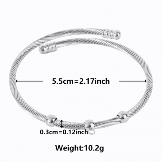 Picture of 1 Piece Eco-friendly 304 Stainless Steel Expandable Bangles Bracelets Round Silver Tone Adjustable 23cm(9") long
