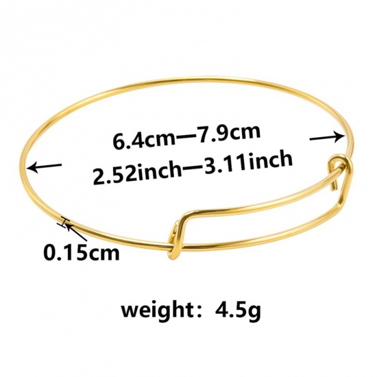 Picture of 1 Piece Eco-friendly Vacuum Plating 304 Stainless Steel Expandable Bangles Bracelets Round 18K Gold Color Adjustable 21.5cm(8 4/8") long