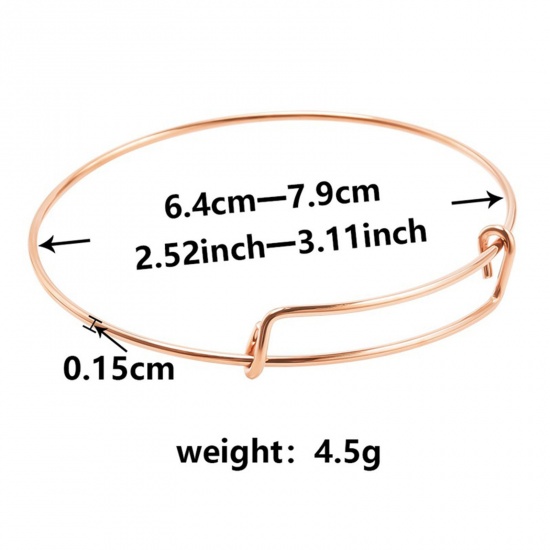 Picture of 1 Piece Eco-friendly Vacuum Plating 304 Stainless Steel Expandable Bangles Bracelets Round Rose Gold Adjustable 21.5cm(8 4/8") long