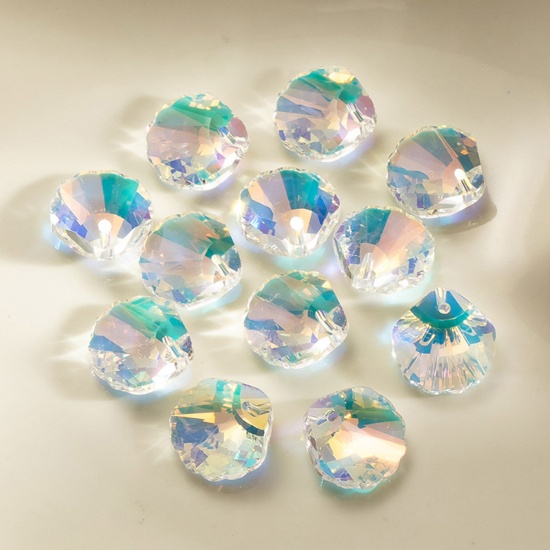 Picture of 1 Packet ( 12 PCs/Packet) Glass AB Rainbow Color Aurora Borealis Charms Shell Multicolor Faceted 14mm x 14mm