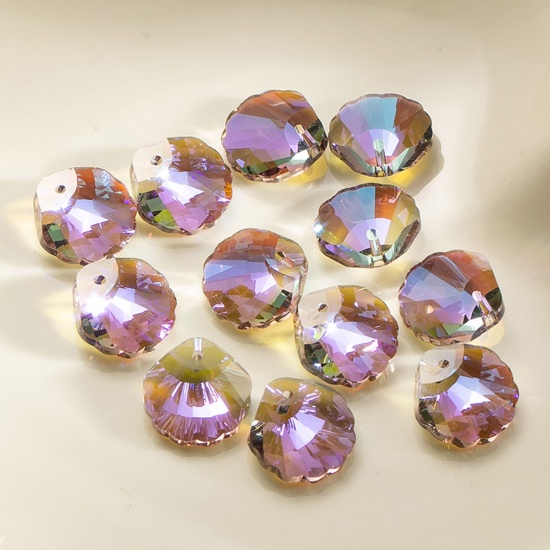 Picture of 1 Packet ( 12 PCs/Packet) Glass AB Rainbow Color Aurora Borealis Charms Shell Multicolor Faceted 14mm x 14mm