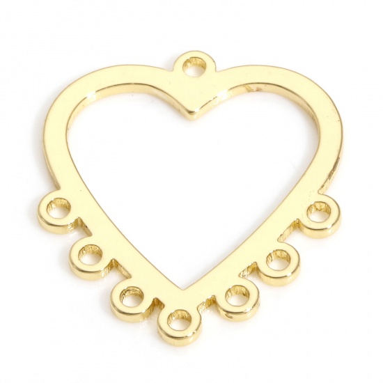 Picture of 2 PCs Brass Geometric Chandelier Connectors Heart 14K Real Gold Plated 17.5mm x 15mm                                                                                                                                                                          