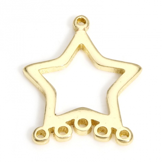Picture of 2 PCs Brass Geometric Chandelier Connectors Pentagram Star 14K Real Gold Plated 16.5mm x 13mm                                                                                                                                                                 