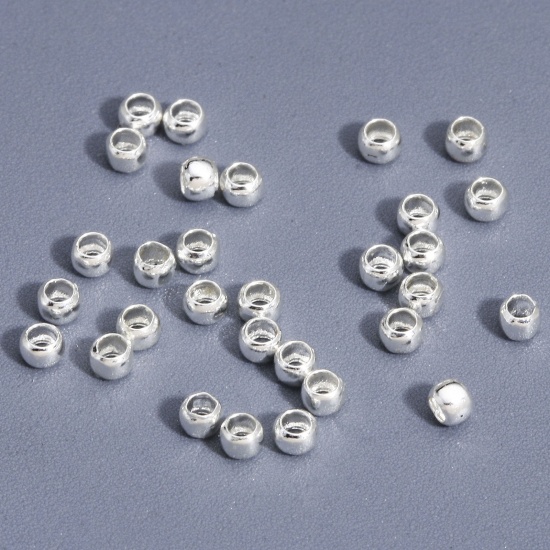 Picture of 100 PCs Brass Knot Cover Crimp Beads For DIY Jewelry Making Findings Round Silver Plated 1.5mm Dia.                                                                                                                                                           