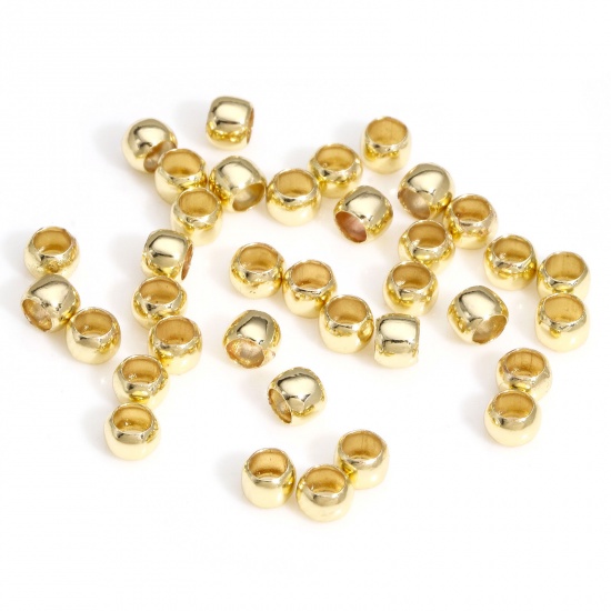 Picture of 100 PCs Brass Knot Cover Crimp Beads For DIY Jewelry Making Findings Round 14K Real Gold Plated 2.5mm Dia.                                                                                                                                                    