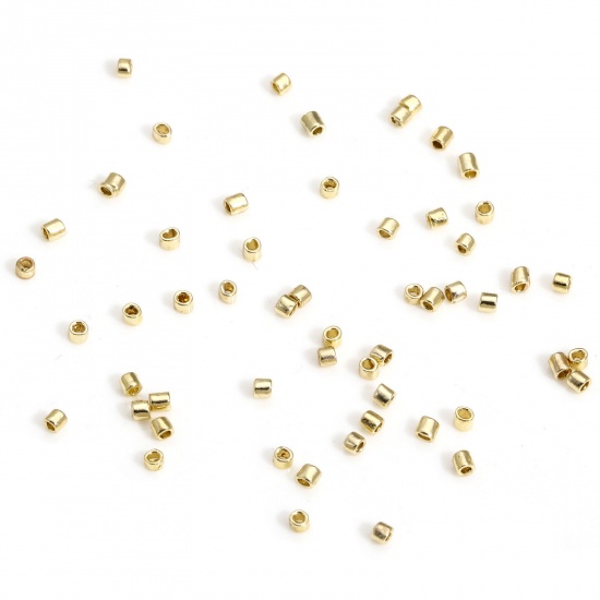 Picture of 100 PCs Brass Knot Cover Crimp Beads For DIY Jewelry Making Findings Tube 14K Real Gold Plated 1.3mm x 1.2mm                                                                                                                                                  