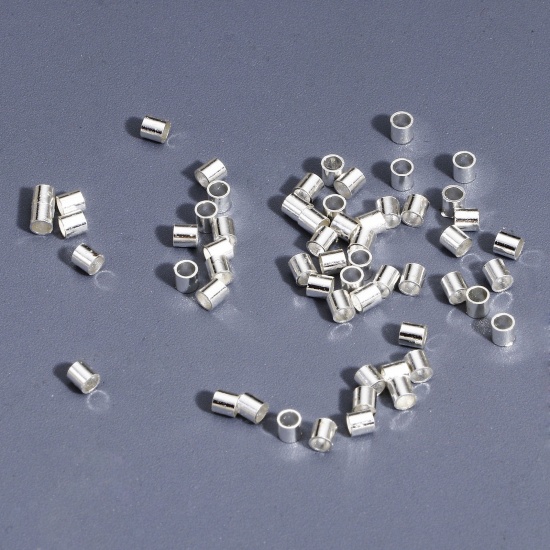Picture of 100 PCs Brass Knot Cover Crimp Beads For DIY Jewelry Making Findings Tube Real Platinum Plated 1.5mm x 1.5mm                                                                                                                                                  