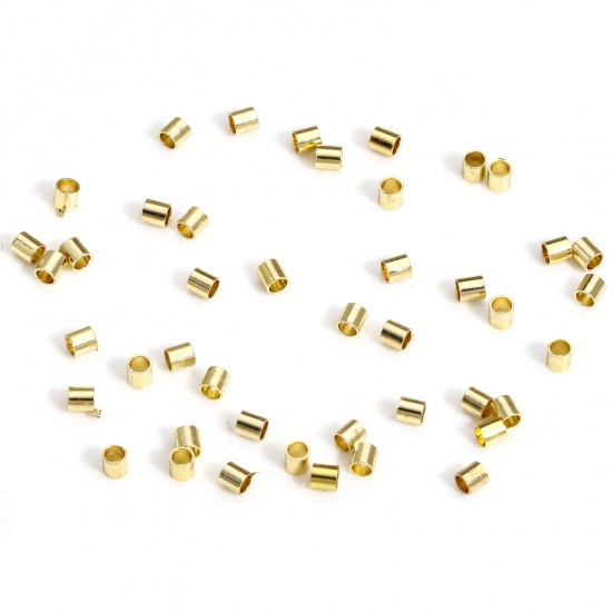 Picture of 100 PCs Brass Knot Cover Crimp Beads For DIY Jewelry Making Findings Tube 14K Real Gold Plated 1.8mm x 1.8mm                                                                                                                                                  