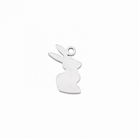 Picture of 5 PCs 304 Stainless Steel Charms Silver Tone Rabbit Animal Hollow 7mm Dia., 11mm