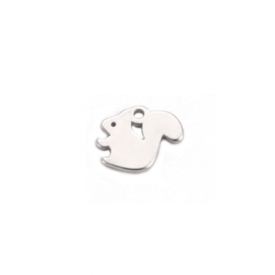 Picture of 5 PCs 304 Stainless Steel Charms Silver Tone Squirrel Animal Hollow 8mm Dia., 10mm