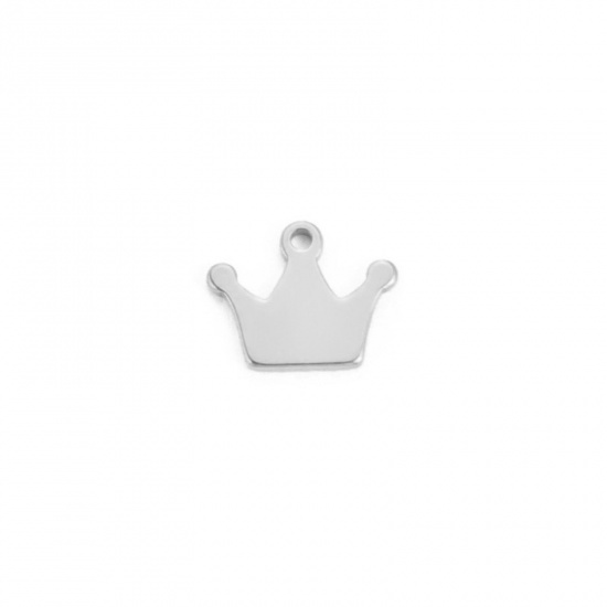 Picture of 5 PCs 304 Stainless Steel Charms Silver Tone Crown Hollow 8mm Dia., 10mm