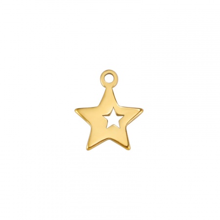 Picture of 5 PCs 304 Stainless Steel Charms Gold Plated Pentagram Star Hollow 9mm Dia., 10.5mm